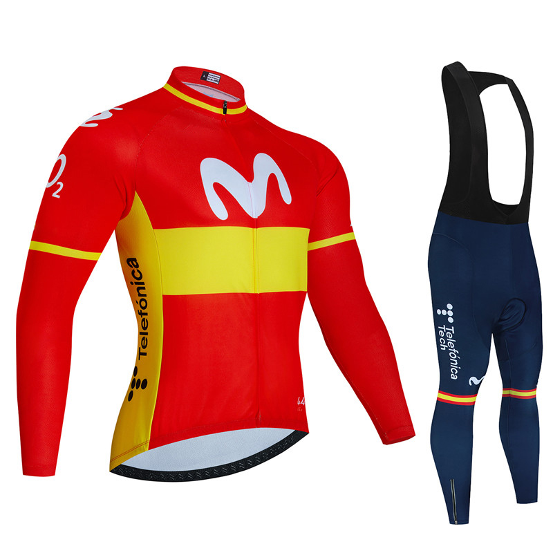 Cycling Gear Brands - สเปน Movistar ฤดูใบไม้ร่วงแขนยาวขี่จักรยาน JERSEY ชุดกางเกง Ropa