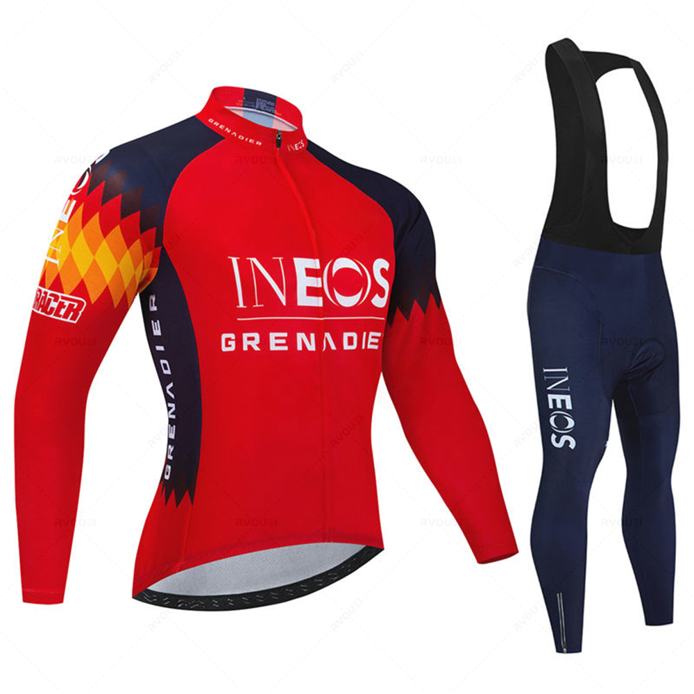Cycling Gear Jersey - ชุดเสื้อเจอร์ซีย์ปั่นจักรยานสำหรับผู้ชายทีม Ineos สำหรับฤดูใบไม้ผลิ ฤดูใบไม้ร่วง ชุดปั่นจักรยานเสือภูเขาสำหรับฤดูร้อน แขนยาว
